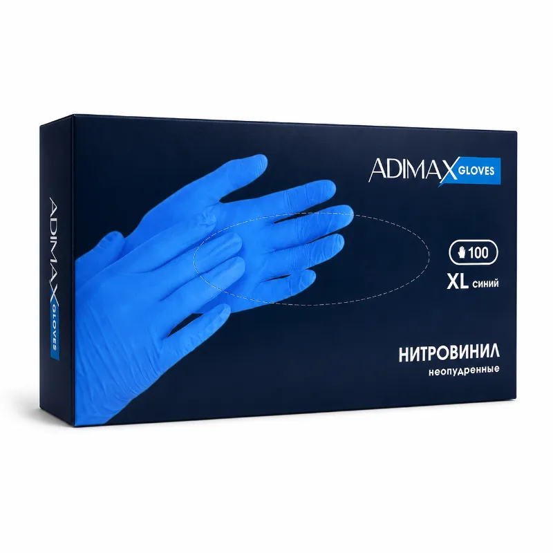 Нитровинил перчатки ADIMAX, размер M, синие (100шт/уп)
